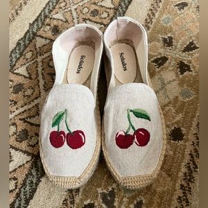 Saludos Anthropologie Flat Espadrilles Smoking Slipper Cherry Cherries Size 5.5